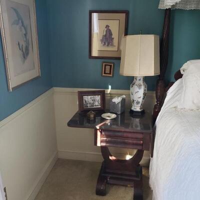 Vintage side table with glass top $75.00