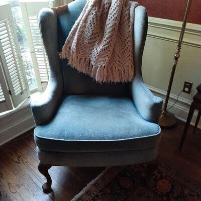 Blue velour wingback chair $60.00