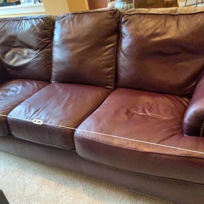 Bernhardt burgundy leather couch - 3 seater 