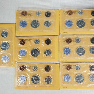 7 Philadelphia US Mint 1964 Silver Proof Coin Sets in Manila Envelopes