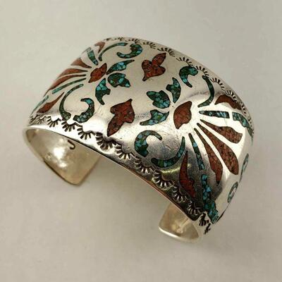 Signed Monogram JR. EM Vintage Pawn Sterling Silver Native American Cuff Bracelet