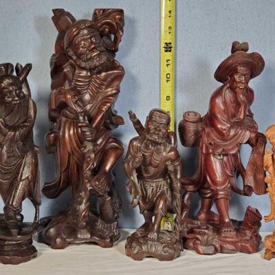 5 Asian Wood Carvings of Imortals and Other Figures