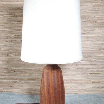 Mid Century Bowling Pin Style Wood Base Danish Modern Lamp