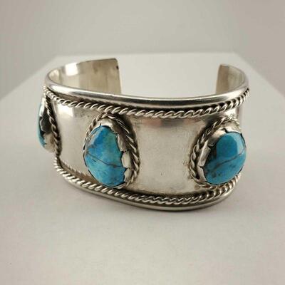 Navajo Vintage Pawn Sterling Silver & Turquoise Cuff Bracelet