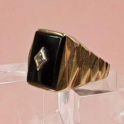 Men's 10k Gold Black Onyx with Diamond Ring