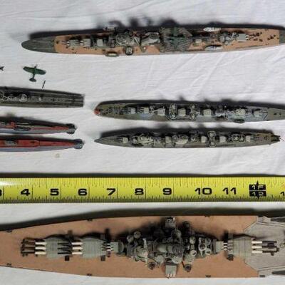 7 Military Miniature Models of Battleships and Subs