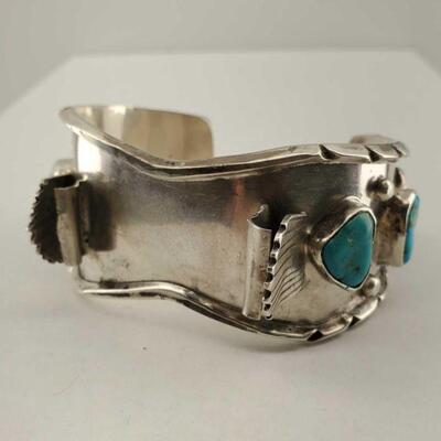 Vintage Navajo Pawn Sterling Silver & Turquoise Cuff Watch Bracelet