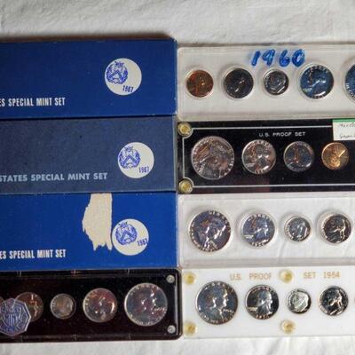 8 US Silver Proof Sets and Special Mint Sets in Lucite Displays