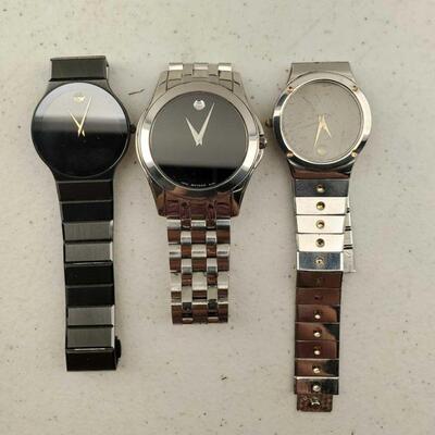 Lot Of 3 Used Men's Movado Wrist Watches