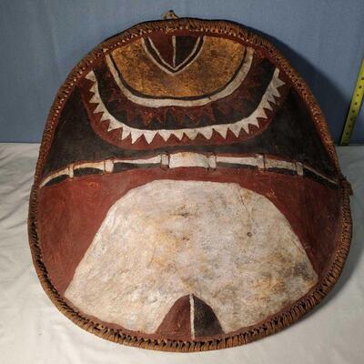 Vintage Tribal Made Maasai Leather Shield with Natural Die Painted Design