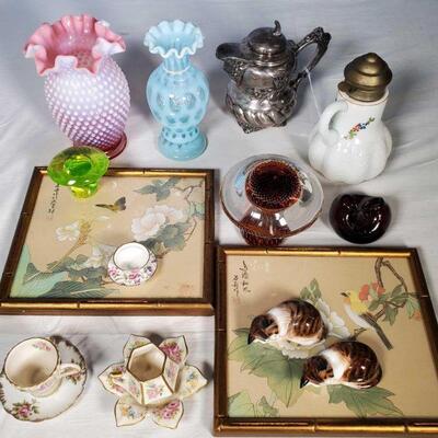 Tray Lot of Decorative and Antique Glass, Figurines and More