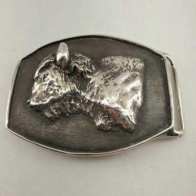 Unsigned Vintage Navajo Pawn Sterling Silver Buffalo Belt Buckle