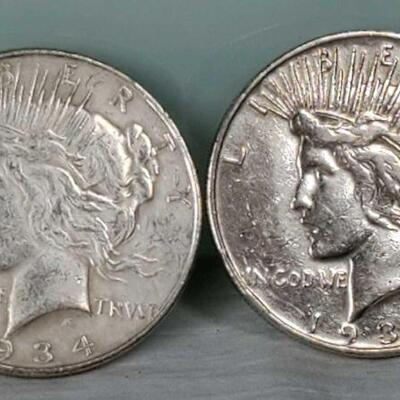 1934-D and 1925-S Rarer US Silver Peace Dollars -