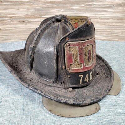 Vintage Authentic Leather Firemens Helmet