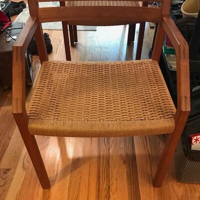 set of four rush and teak armchairs $240