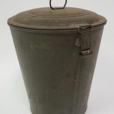 1013	PRIMITIVE TAPERED TIN MILK PAIL W/HINGED LID & CLASP, 7 1/2 IN HIGH
