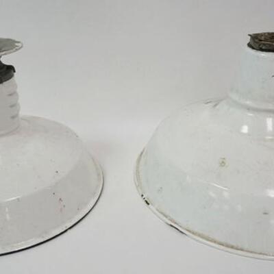 1009	2 ENAMEL WHITE INDUSTRIAL LAMP SHADES, 12 IN X 14 IN DIAMETER
