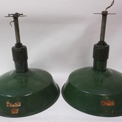 1010	2 MATCHING GREEN ENAMEL INDUSTRIAL SHADES, 16 1/2 IN X 18 IN HIGH
