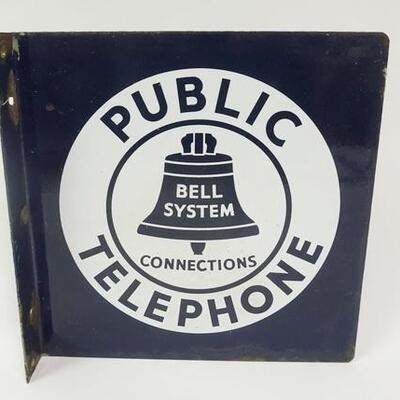 1001	ANTIQUE BELL TELEPHONE SIGN, ORIGINAL PORCELAIN DOUBLE SIDED
