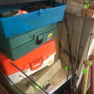 Fishing items, tackle boxes, spools, lures