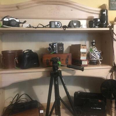 Assortment of Cameras, Lens, Tripods