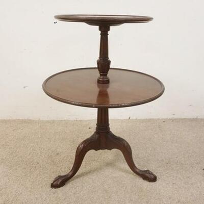 1155	2 TIER ROUND MAHOGANY TABLE, BALL & CLAW FEE, 30 3/4 IN HIGH
