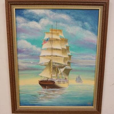 1204	KARL EGGE OIL ON ARTIST BOARD TITLED *HEADING FOR CAPE HORN*, ARTIST INFORMATION ON BACK, 26 1/2 IN X 32 1/2 IN INCULDING FRAME
