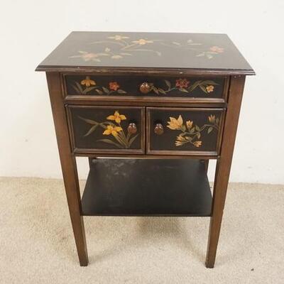 1122	PAINT DECORATED STAND, ONE DRAWER, 2 DOORS, FLORAL DECORATED, 24 IN X 15 1/2 IN X 34 1/2 IN HIGH
