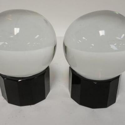 1260	PAIR OF ATLANTIS CRYSTAL BALLS W/STANDS, APPROXIMATELY 4 1/4 IN DIAMETER
