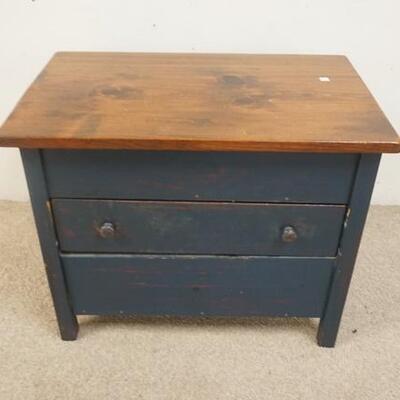 1123	SMALL COUNTRY CHEST W/2 DRAWERS & ONE IN FRONT, PAINTED DARK BLUE, 29 1/2 IN X 18 IN X 24 IN HIGH
