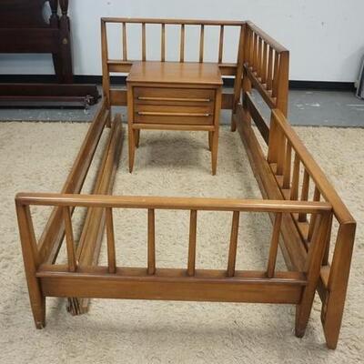 1356	WILLET MCM TWIN BEDS & NIGHT STAND, NIGHT STAND HAS SOME FINISH WEAR ON TOP
