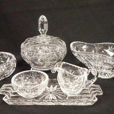 1034	6 PIECE NACHTMANN CRYSTAL, OVAL BOWL IS 10 1/2 IN
