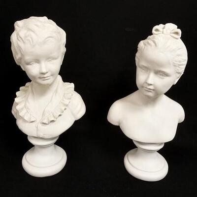 1257	PARIAN BUSTS OF A BOY & GIRL, BOLTED, SIGNED & MARKED, 17 IN HIGH
