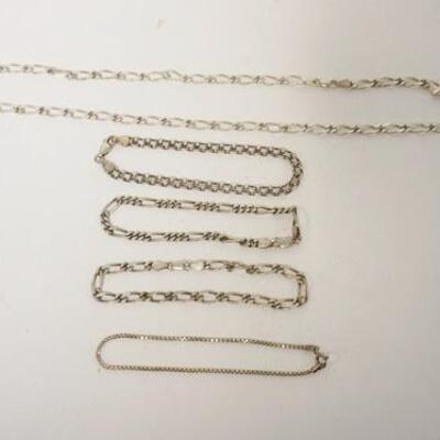 1169	STERLING SILVER 22 IN LINK NECKLACE AND 4-7 IN BRACELETS, ALL MARKED ITALY, 1.4 TOZ
