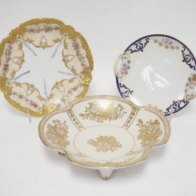 1042	3 PIECE HAND PAINTED PORCELAIN, LS & S LIMOGES PLATE, NORITAKE PLATE & FOOTED BOWL, LARGEST IS 9 3/8 IN
