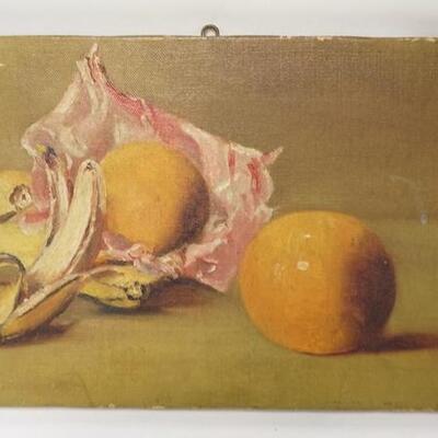 1252	SMALL OIL ON CANVAS FRUIT STILL LIFE, 12 IN X 8 IN
