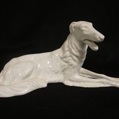 1281	ROYAL DUX WHITE PORCELAIN BORZOI DOG, RECLINIG, 13 IN X 6  IN
