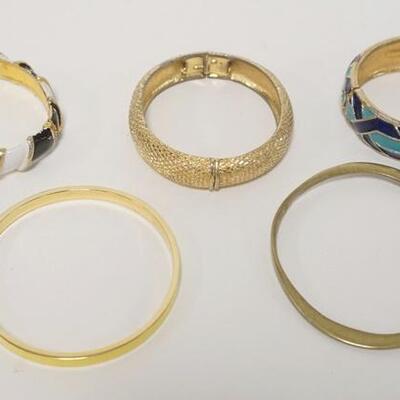 1184	5 COSTUME BRACELETS, KATE SPADE, MARCEL BOUCHER, MONET, 1 SIGNED BUT UNREADABLE AND ONE CUSTOM MADE BANGLE BY S.W. BURR
