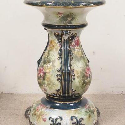 1079	LARGE PORCELAIN PEDESTAL W/HAND PAINTED ROSES, 23 1/2 IN HIGH X 14 IN TOP DIAMETER
