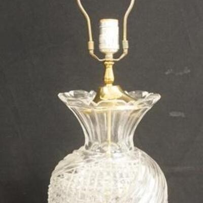 1332	LARGE CUT CRYSTAL LAMP 33 1/2 IN H 
