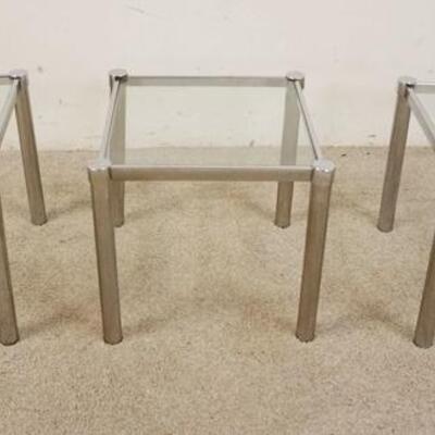 1090	3 SMALL GLASS & CHROME TABLES, 14 1/4 IN SQUARE X 15 IN HIGH
