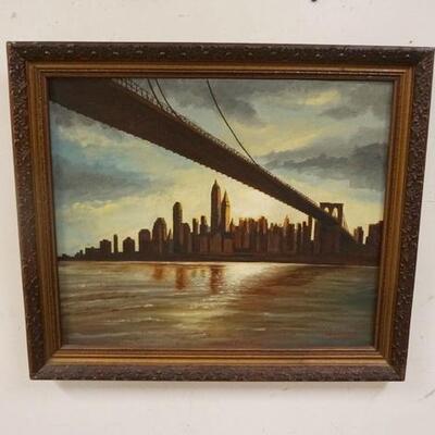 1108	A CLEMENTE OIL ON BOARD, NEW YORK SKYLINE, 24 IN X 28 IN INCLUDING FRAME
