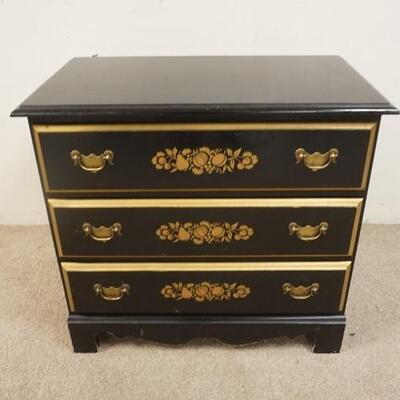 1124	STENCIL DECORATED 3 DRAWER CHEST, EBONIZED, 32 IN WIDE X 17 1/2 IN DEEP X 30 IN HIGH
