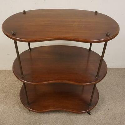 1222	3 TIER KIDNEY TABLE, HAS METAL SUPPORTS & CASTORS, 34 1/2 IN HIGH X 31 1/2 IN WIDE
