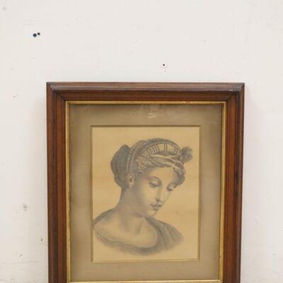 1373	PENCIL DRAWING OF A WOMAN IN A WALNUT VICTORIAN FRAME 20 IN X 23 IN INCLUDING FRAME
