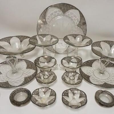 1264	21 PIECE SILVER OVERLAY GLASSWARE, LARGE PLATTER W/CUT DESIGN IS 14 IN
