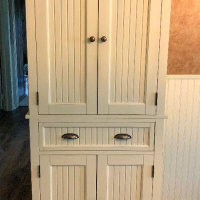 Tall White Storage Cabinet w/4 Doors and Drawer 
~71