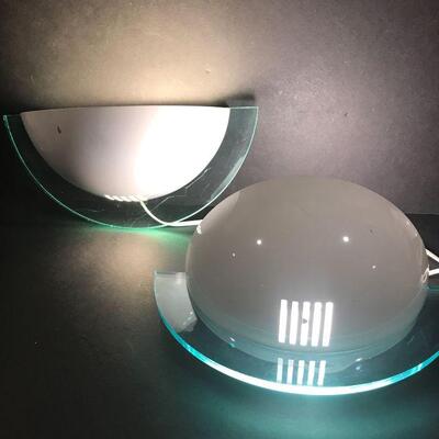 shown with white bulbs - the perimeter glass is like old Coke bottle teal 