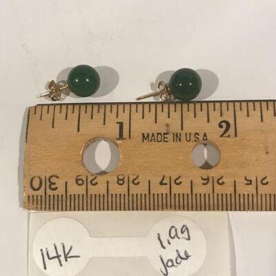 14 K & Jade . Weights are shown to save your time from asking .  NONE of our silver or gold will be sold at scrap prices 