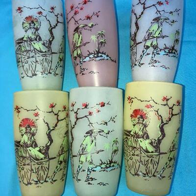 Frosted Asian scene tumblers